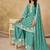 Embroidered turquoise chinon silk palazzo salwar suit