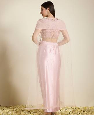 Rose Pink embroidered satin cape set 2