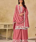 Embroidered pink chinon silk palazzo salwar suit