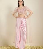 Rose Pink embroidered satin cape set