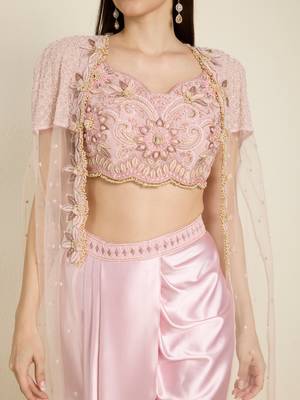 Rose Pink embroidered satin cape set 5