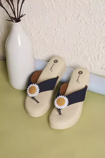 women textured open toe platform wedges heels | black canvas slip-on sandal | elegant ethnic footwear