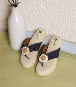 women textured open toe platform wedges heels | black canvas slip-on sandal | elegant ethnic footwear