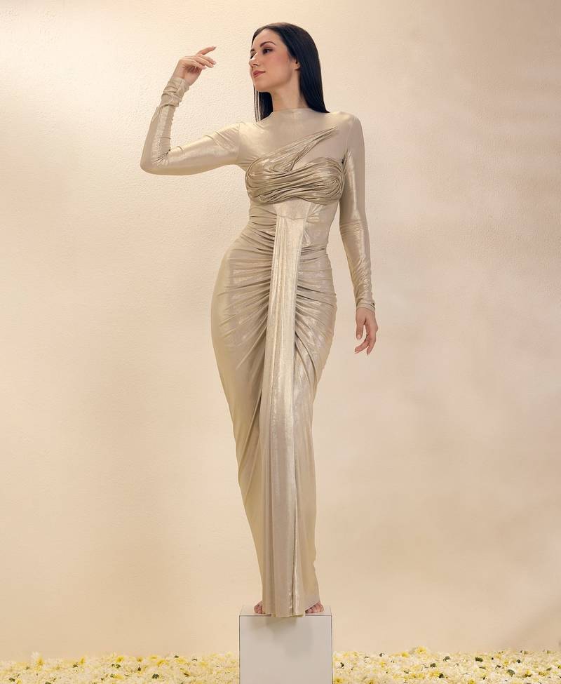 Gold plain lycra gown