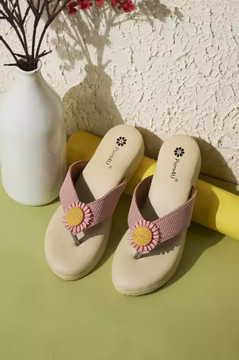 women textured open toe platform wedges heels | pink canvas slip-on | ethnic wear footwear