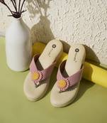 women textured open toe platform wedges heels | pink canvas slip-on | ethnic wear footwear