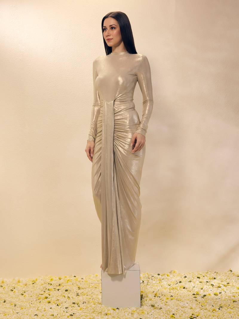 Gold plain lycra gown