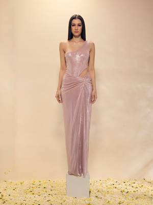 Pink plain lycra gown 1
