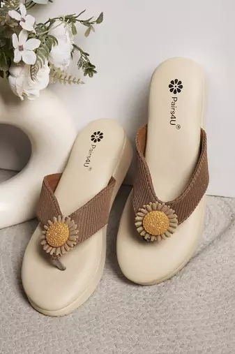 women textured open toe platform wedges heels | slip-on ethnic footwear | brown