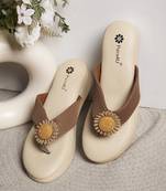 women textured open toe platform wedges heels | slip-on ethnic footwear | brown