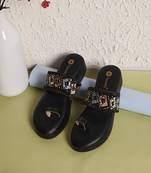 women textured open toe platform wedges heels | slip-on wedges for ethnic wear | black platform heels