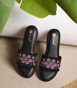 women embellished party platform sandals | upper black wedges | slip-on ethnic footwear for celebrations