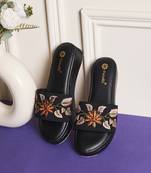 women embellished party platform sandals | wedges | slip-on for ethnic wear | black