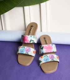women printed open toe double strap block heels | upper sandals for ethnic wear | slip-on style