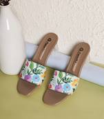 women printed open toe block mules heels | slip-on sandals | ethnic wear | multi-color stylish footwear