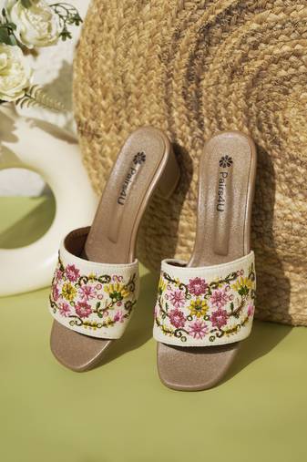 women embellished ethnic block heel sandals | upper | slip-on | perfect for ethnic wear & special occasions