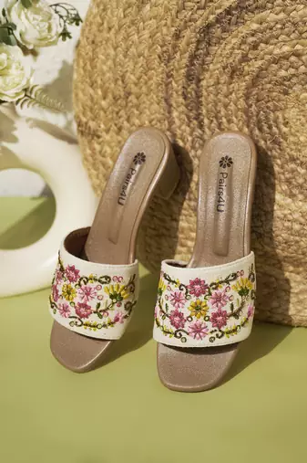 women embellished ethnic block heel sandals | upper | slip-on | perfect for ethnic wear & special occasions