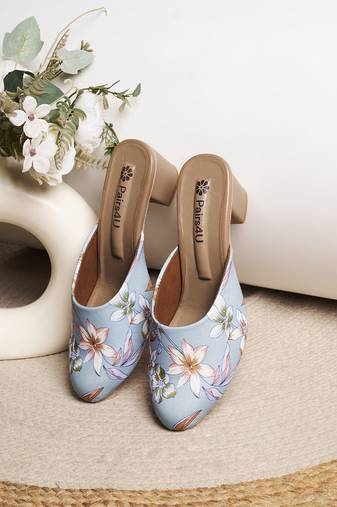 women ethnic block sandals | upper sky blue slip-on | stylish sandals for festive and ethnic wear