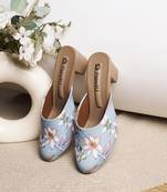 women ethnic block sandals | upper sky blue slip-on | stylish sandals for festive and ethnic wear