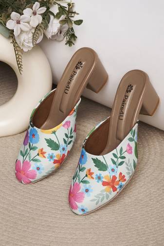 women printed ethnic block sandals | slip-on sandals | multi-color ethnic wear footwear