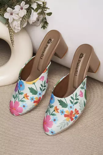 women printed ethnic block sandals | slip-on sandals | multi-color ethnic wear footwear