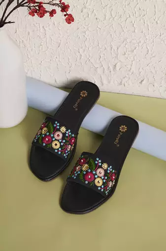 women's textured open toe flats multi canvas embroidered slip-on ethnic wear for women
