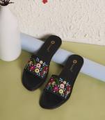 women's textured open toe flats multi canvas embroidered slip-on ethnic wear for women