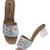 women printed open toe block mules heels | ethnic slip-on sandals for women | sky blue comfort footwear