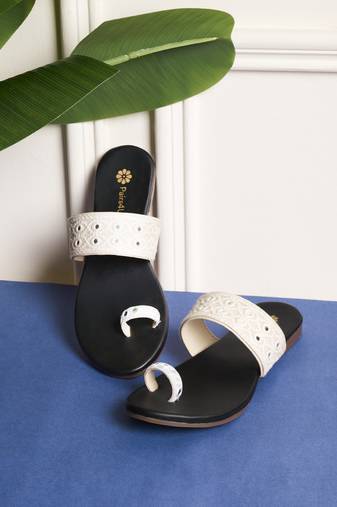 women's textured open toe flats ethnic embroidered canvas comfortable slip-on for women