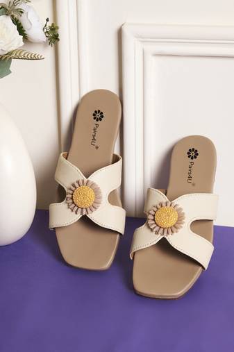 women's textured open toe flats elegant embroidered canvas slip-on for ethnic wear