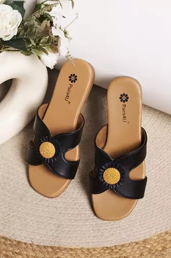 women's textured open toe flats embroidered canvas slip-on ethnic wear comfortable black for women