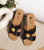 women's textured open toe flats embroidered canvas slip-on ethnic wear comfortable black for women