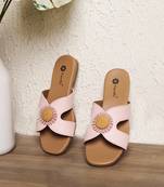 women's textured open toe flats ethnic embroidered canvas slip-on comfortable light pink sole for women