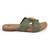women's textured open toe flats ethnic embroidered canvas slip-on comfortable sole green