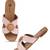 women's textured open toe flats ethnic embroidered canvas slip-on comfortable light pink sole for women
