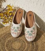 women's cream ethnic embroidered slip-on mojari mules | traditional juttis for casual & festive wear