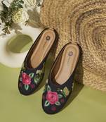 women's black ethnic embroidered slip-on mojari mules | traditional juttis for casual & festive wear