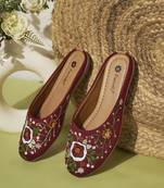 women's maroon ethnic embroidered slip-on mojari mules | traditional juttis for casual & festive wear
