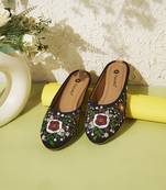 women's black ethnic embroidered slip-on mojari mules | traditional juttis for casual & festive wear