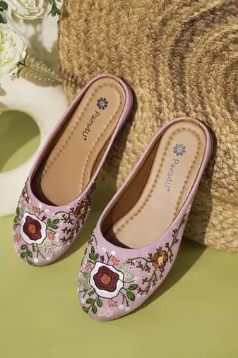 women's purple ethnic embroidered slip-on mojari mules | traditional juttis for casual & festive wear