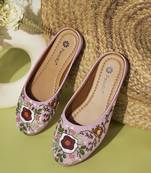 women's purple ethnic embroidered slip-on mojari mules | traditional juttis for casual & festive wear