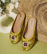 women's yellow ethnic embroidered slip-on mojari mules | traditional juttis for casual & festive wear