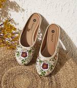 women's cream ethnic embroidered slip-on mojari mules | traditional juttis for casual & festive wear