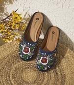women's blue ethnic embroidered slip-on mojari mules | traditional juttis for casual & festive wear