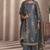 Blue & grey  embroidery & sequins work simar silk straight pant  - free size stitching (size upto 42")