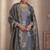Blue & grey  embroidery & sequins work simar silk straight pant  - free size stitching (size upto 42")