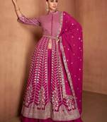 Pink  embroidery & sequins  work georgette anarkali pant  - free size stitching (size upto 42")