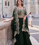 Black embroidery & sequins work silk blouse palazzo  - free size stitching (size upto 42")