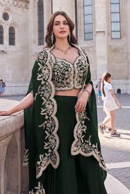 Black embroidery & sequins work silk blouse palazzo  - free size stitching (size upto 42") 2