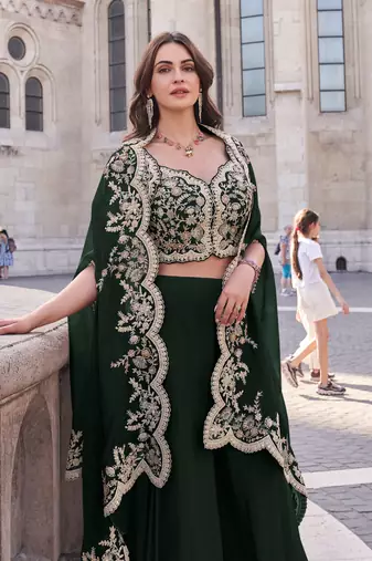 Black embroidery & sequins work silk blouse palazzo  - free size stitching (size upto 42")